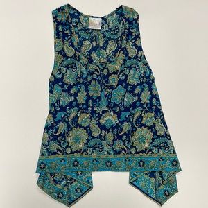CYE Cynthia Mehra//100%Silk Cropped Swing Top Paisley Handkerchief Hem S/M
